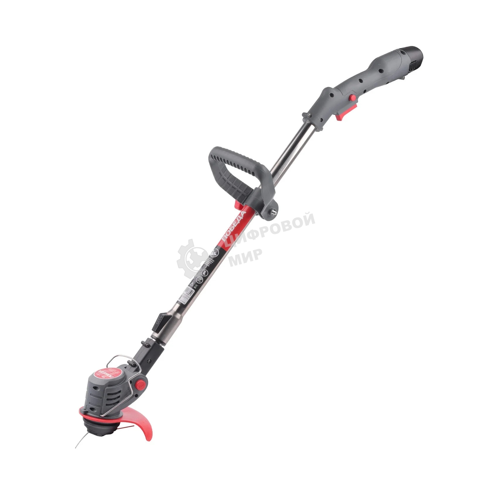 Триммер аккумуляторный ПОБЕДА ТА 120, 12В с 1 акб 1,5Ач и зу, 140мм, пластик. ножи (10шт) + мет. диск 40Т, телескоп