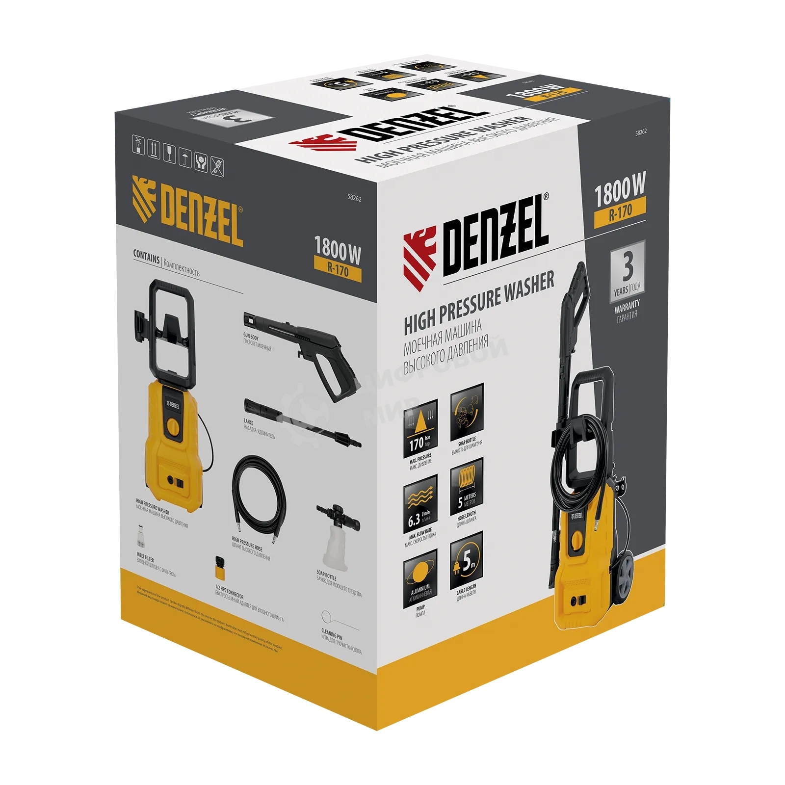 Моечная машина высокого давления Denzel R-170, 1800 Вт, 170 бар, 380 л/ч