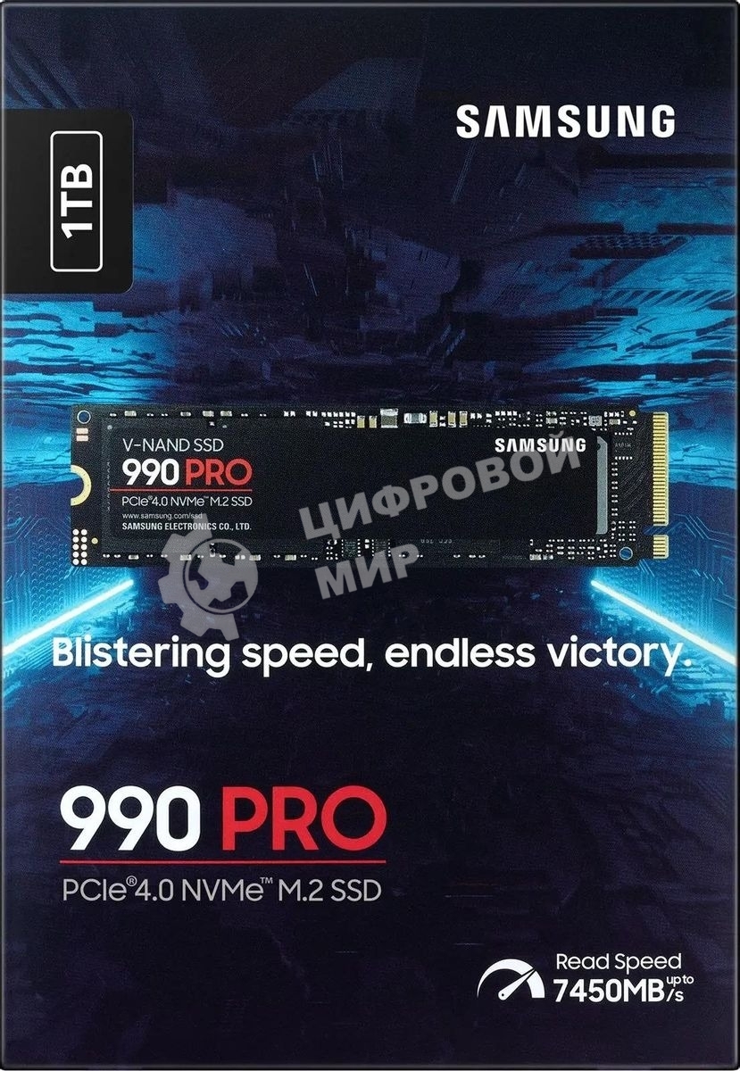 Накопитель SSD Samsung 990 Pro MZ-V9P1T0B/AM 1ТБ, M.2 2280, PCIe 4.0 x4, NVMe, M.2