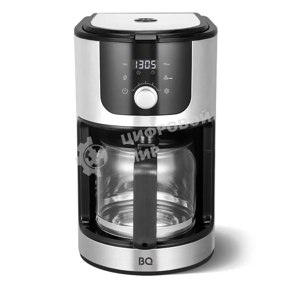 Кофеварка капельная со встроенной кофемолкой BQ CM1010 черный-стальной, исп. кофе - зерновой/молотый, 1.2 л, 1050 Вт.