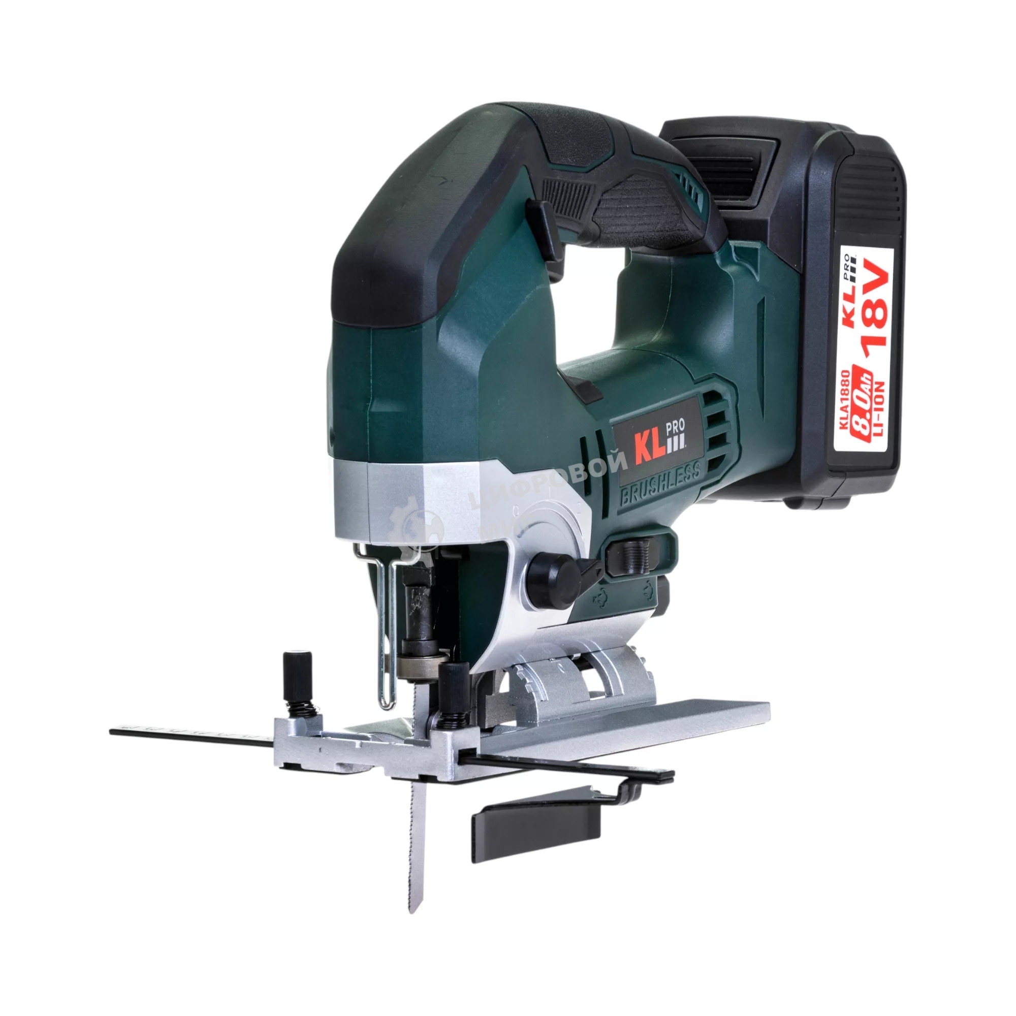 Лобзик электрический профессиональный бесщеточный KLPRO KLDT18B-80 (18В, Li-ion-2шт, 8.0А·ч, патрубок для пылесоса, полотна (дерево/металл, З/У-4А, кейс)