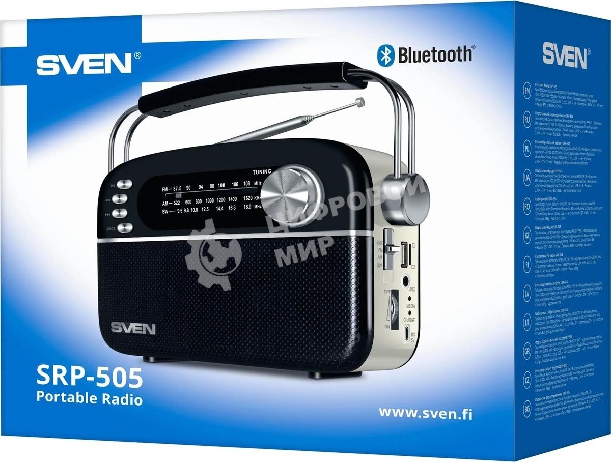 Радиоприемник SVEN SRP-505 (4 Вт, FM/AM/SW, USB, SD/microSD, Bluetooth, 1200 мА·ч)черный