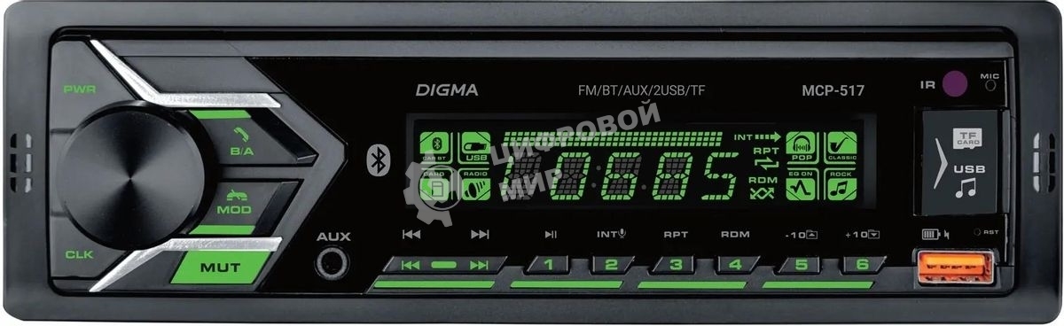 Автомагнитола Digma MCP-517, 1 DIN, Bluetooth, USB Type-A, AUX, пульт ДУ