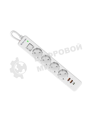 Удлинитель с сетевым фильтром Defender DFS 141, белый, 4розетки, USB+TypeC, 1.5 м.