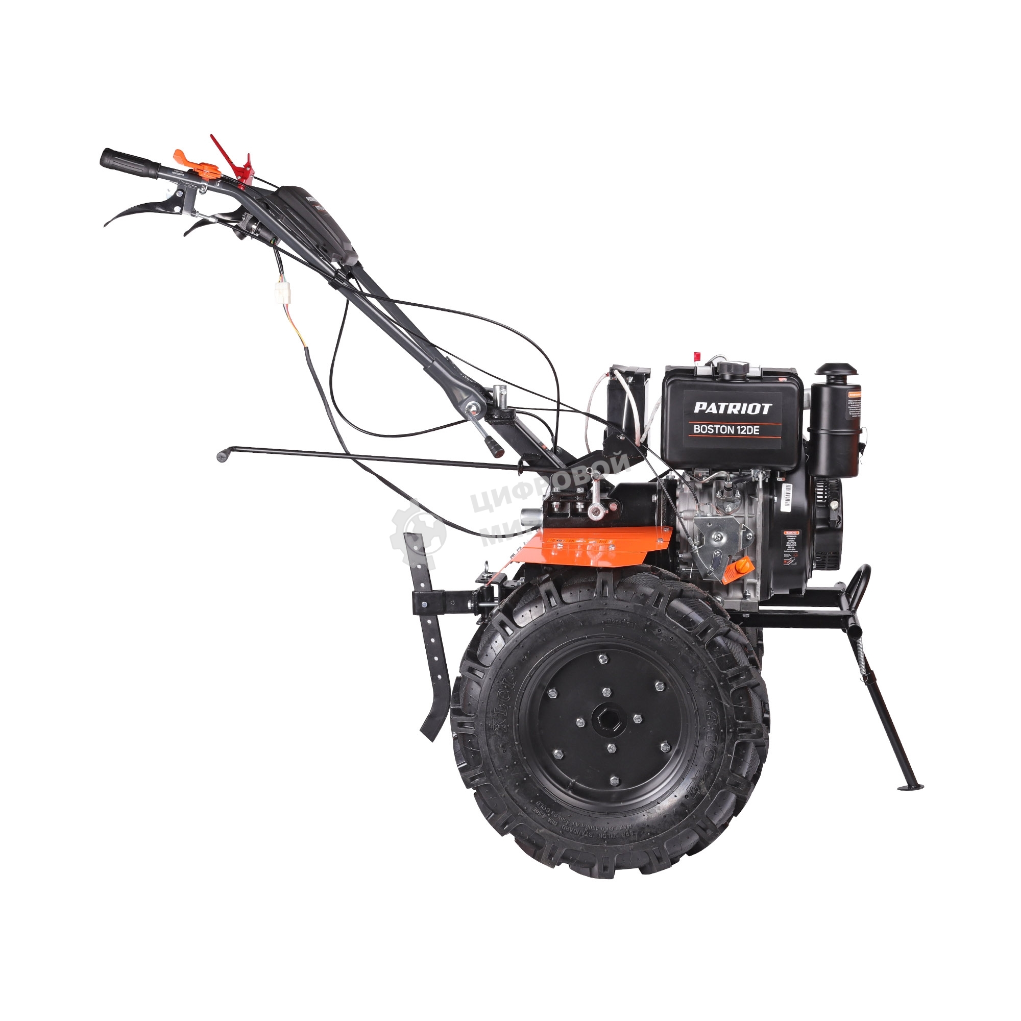 Мотоблок дизельный PATRIOT BOSTON 12DE 12 л,с; эл. Стартер: 12V; фрезы: 1350 mm; коробка передач 2 вперед+ 1 назад