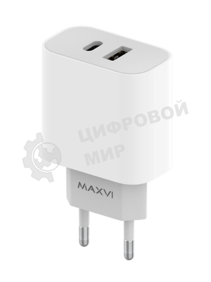 Сетевое зарядное устройство Maxvi CHL-602PD 30W, 6A, QC 3.0, 1xUSB-A, 1xUSB-C, белый