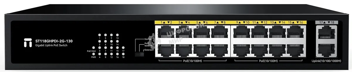 Коммутатор Netis ST118GHPDI-2G-130 16x100Мбит/с 2x1Гбит/с 16PoE 130W неуправляемый