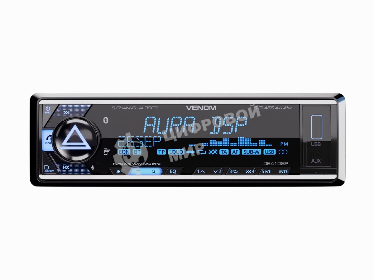 Автомагнитола AURA VENOM-D641DSP, 1 DIN, Bluetooth, USB Type-A, AUX, пульт ДУ