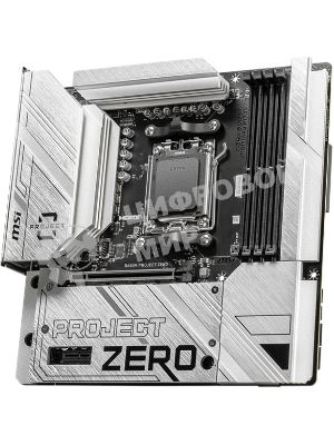 Материнская плата MSI B650M PROJECT ZERO, AM5, AMD B650, 4xDDR5, 4xSATA, 2xM.2, 1xPCIe 4.0 x16, 1xPCIe x1, 1xDP, 1xHDMI, 1x 2.5Gb LAN, 2xUSB-A 2.0, 2xUSB 3.2 Gen 1, 3xUSB 3.2 Gen 2, 3x3.5 мм, 7.1, mATX