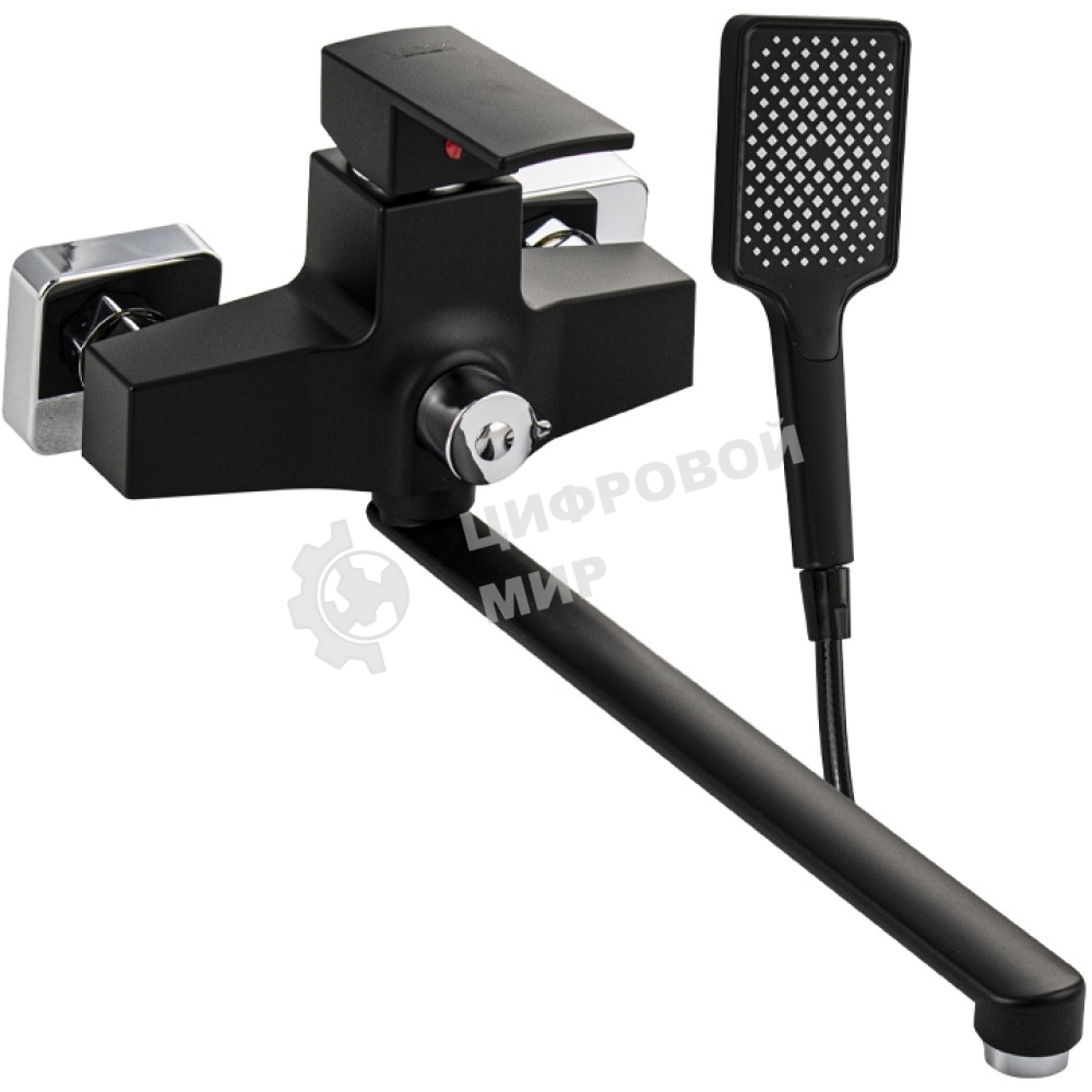 Смеситель в ванную BRIMIX 5564 длинный излив, шаровый, из высокопрочного пластика АБС, черный, квадратный корпус