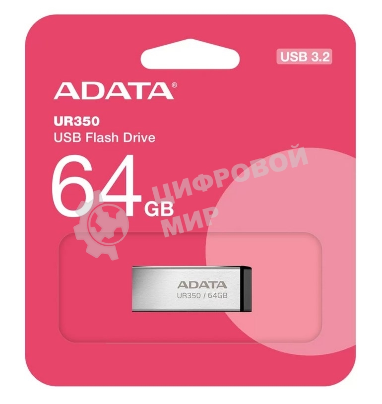 Флешка USB ADATA UR350 (UR350-64G-RSR/BK), 64Gb, USB 3.2, R/W 100/15, серебристый/черный