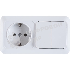 Блок ОП Олимп 2-кл. вык.+ роз. с заземл. горизонт. бел. UNIVersal О0033