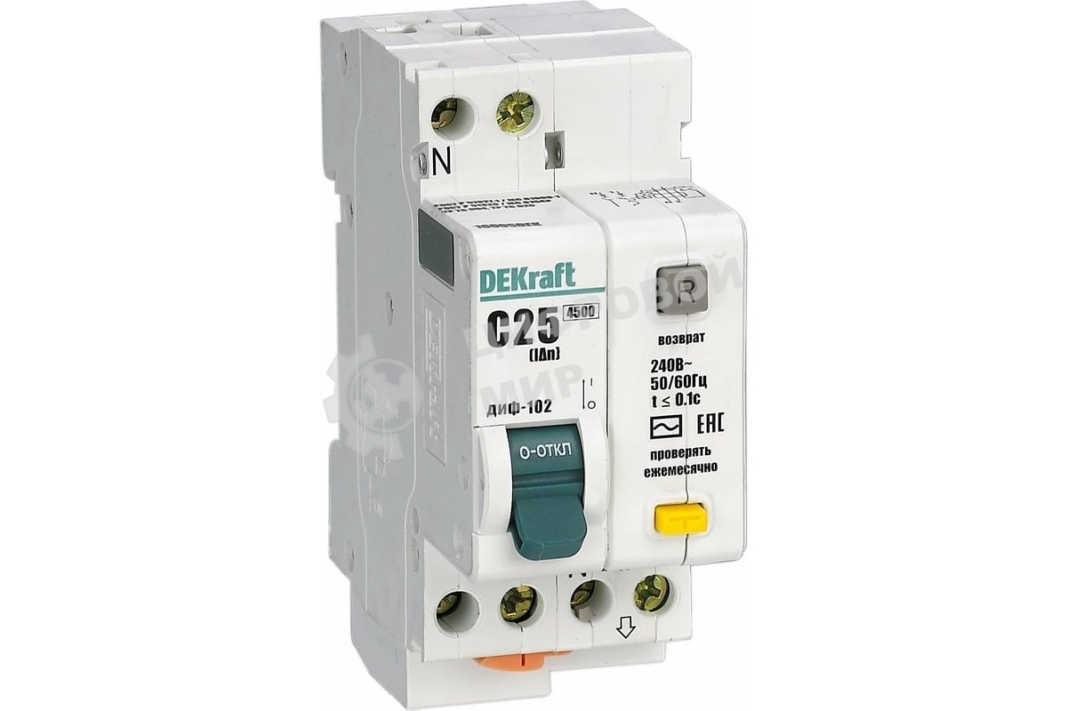 Выключатель автоматический дифференциального тока DEKraft ДИФ-102 16004DEK 1п+N 20А C 30мА тип AC