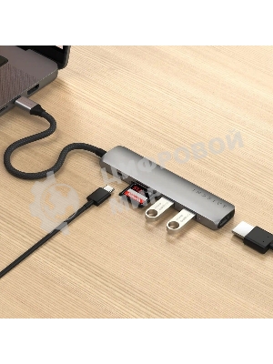 Док-станция Satechi ST-P6SM, USB Type-C, USB Type-C/HDMI/2xUSB Type-A/SD/microSD, USB Type-C