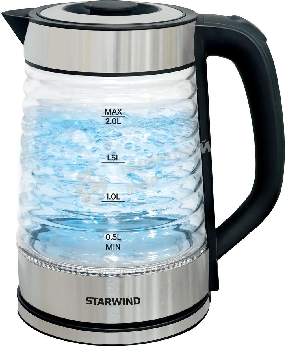 Чайник электрический Starwind SKG2111 2 л, 1800 Вт, черный/прозрачный корпус: стекло