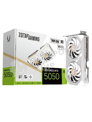 Видеокарта Zotac GAMING GeForce RTX 5050 TWIN EDGE OC WHITE ED, NVIDIA RTX 5050, 8 ГБ GDDR6, 128 бит, PCI-e 5.0, 1xHDMI, 3xDP, 2602 МГц