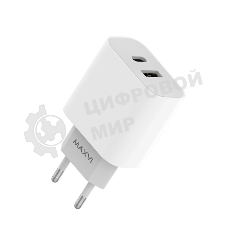 Сетевое зарядное устройство Maxvi CHL-602PD 30W, 6A, QC 3.0, 1xUSB-A, 1xUSB-C, белый