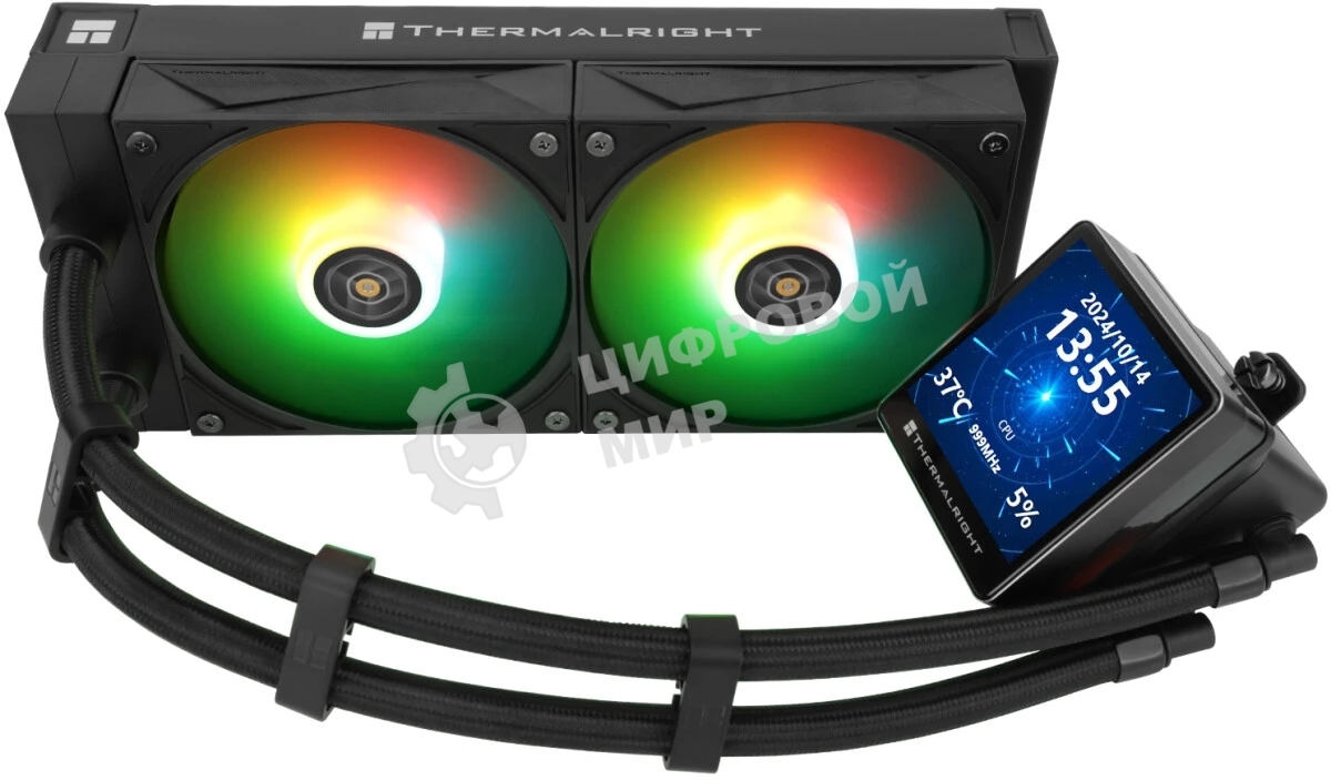 Водяное охлаждение для процессора Thermalright Grand Vision 240 (240mm, LED, Black, ARGB/Fans: 2x120mm, 80.45CFM, 29.4dBA, 2150RPM/Pump height 72.5mm, 6400RPM, Rad thickness 27mm/S: 1700, 1200, 1851, 115X, 2011, 2066, AM5, AM4)