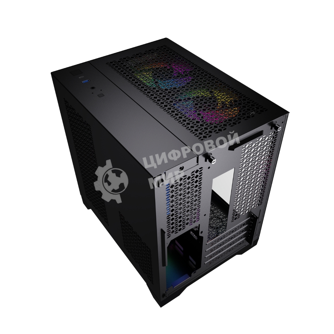 Компьютерный корпус Powercase Vision Micro, Black, Tempered Glass, 4х 120мм 5-color fan, черный, mATX (CVBM-L4)