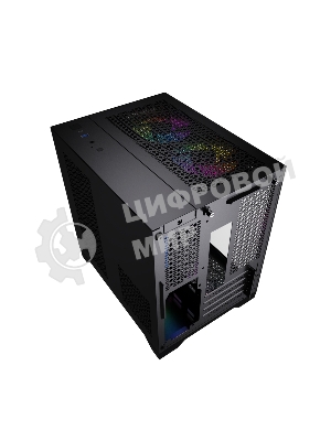 Компьютерный корпус Powercase Vision Micro, Black, Tempered Glass, 4х 120мм 5-color fan, черный, mATX (CVBM-L4)