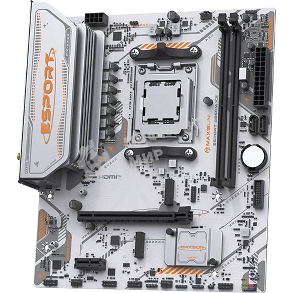 Материнская плата Maxsun MS-eSport B850M WIFI ICE, AM5, AMD B850, 2xDDR5, 2xSATA, 2xM.2, 1xPCIe 5.0 x16, 1xPCIe 3.0 x1, 1xHDMI 1.4, 1xDP, 1xRJ45, Wi-Fi 6, Bluetooth 5.2, 4xUSB-A 5Gbps, 2xUSB-A 2.0, 3x3.5 мм, 7.1, mATX
