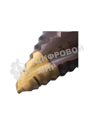 Сверло ступенчатое Denzel 9-12-15-18-21-24-27-30-33-36 мм, Р6М5К5, 6-гр. хвостовик 723615