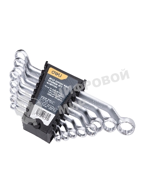 Набор накидных изогнутых гаечных ключей 8 шт Deli DL150008A Спецификация: 6x7мм, 8x9мм, 10x11мм, 12x13мм, 14x15мм, 16x17мм, 18x19мм, 20x22мм. Матовая хромированная поверхность. Пластиковая упаковка.