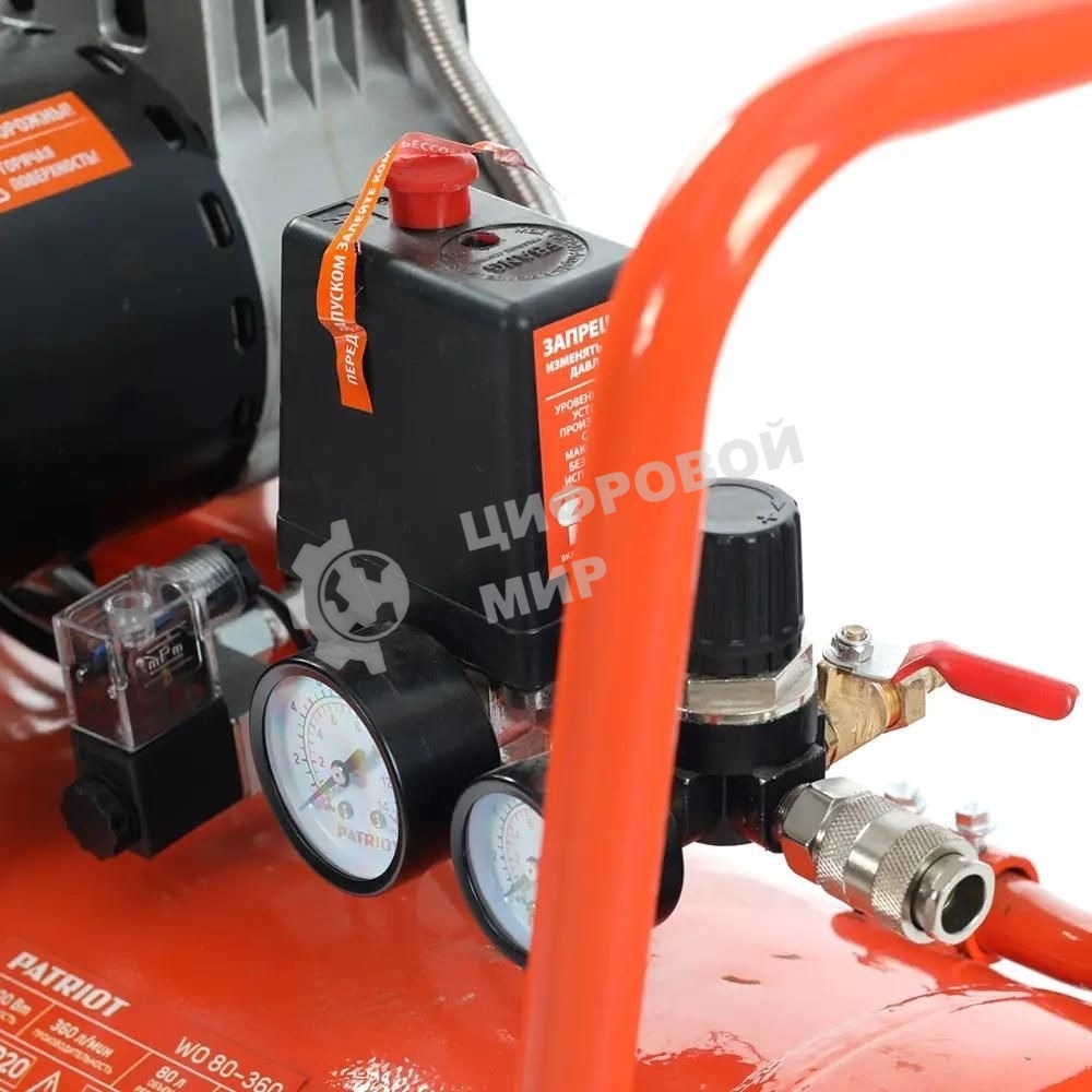 Компрессор поршневой безмасляный Patriot WO 80-360, 360 л/мин, 8 бар, 2200 Вт, 80 л, быстросъем и 
