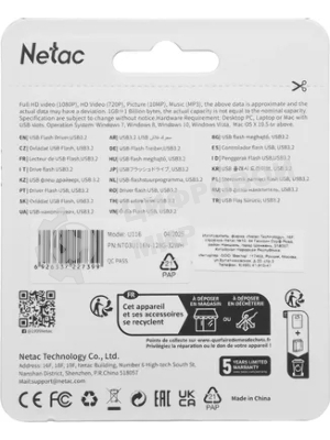 Флешка USB Netac U116 mini (NT03U116N-128G-32WH), 128Gb, USB 3.2, R/W 90/30, белый