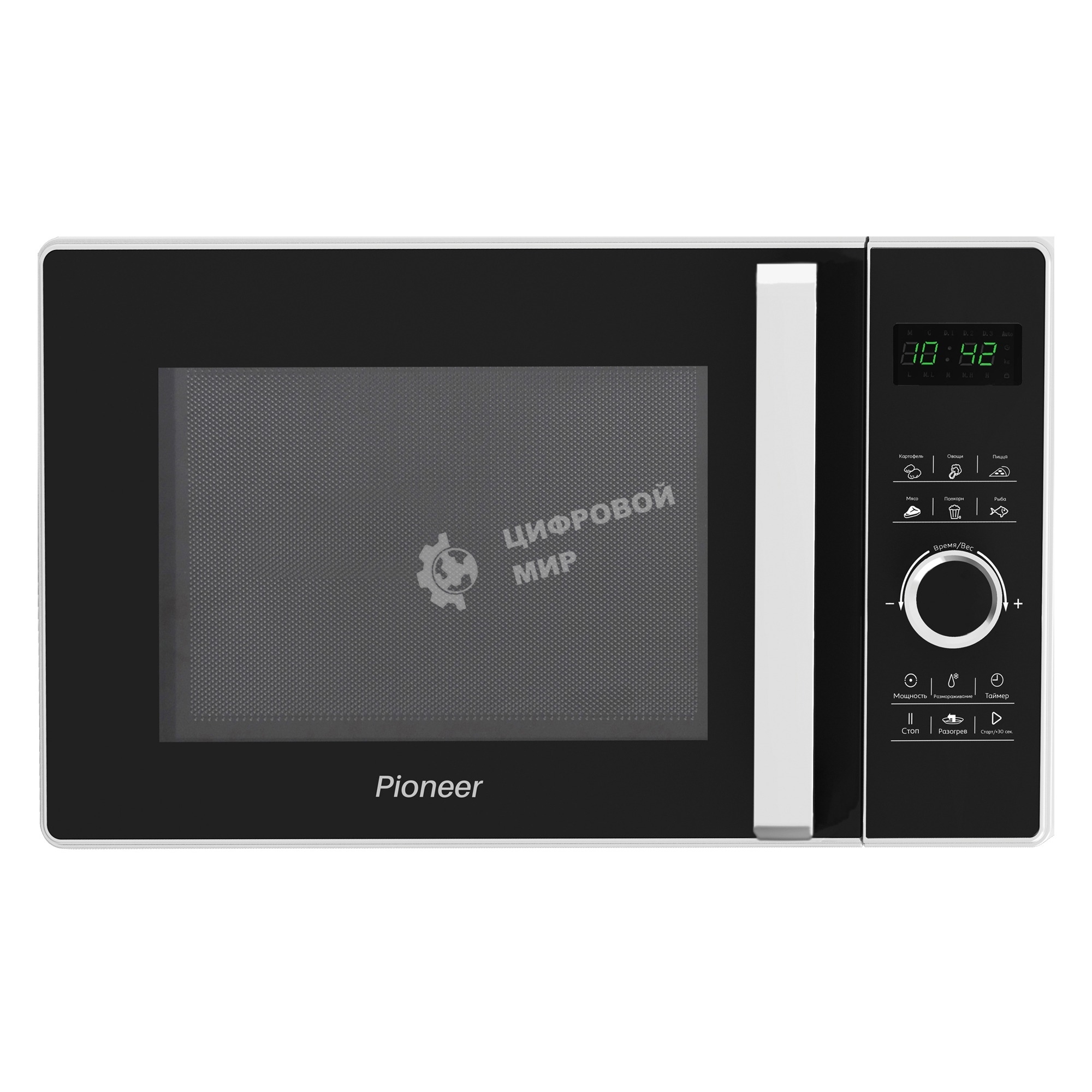 Микроволновая печь Pioneer MW356S белый, 23 л, 800 Вт, переключатели - сенсор, поворотный механизм