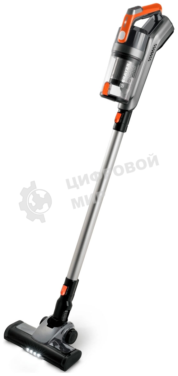 Пылесос вертикальный BRAYER BR4267 серый, питание от аккумулятора, 120 Вт, уборка сухая, пылесборник 0.5 л, работа от АКБ max 45 мин