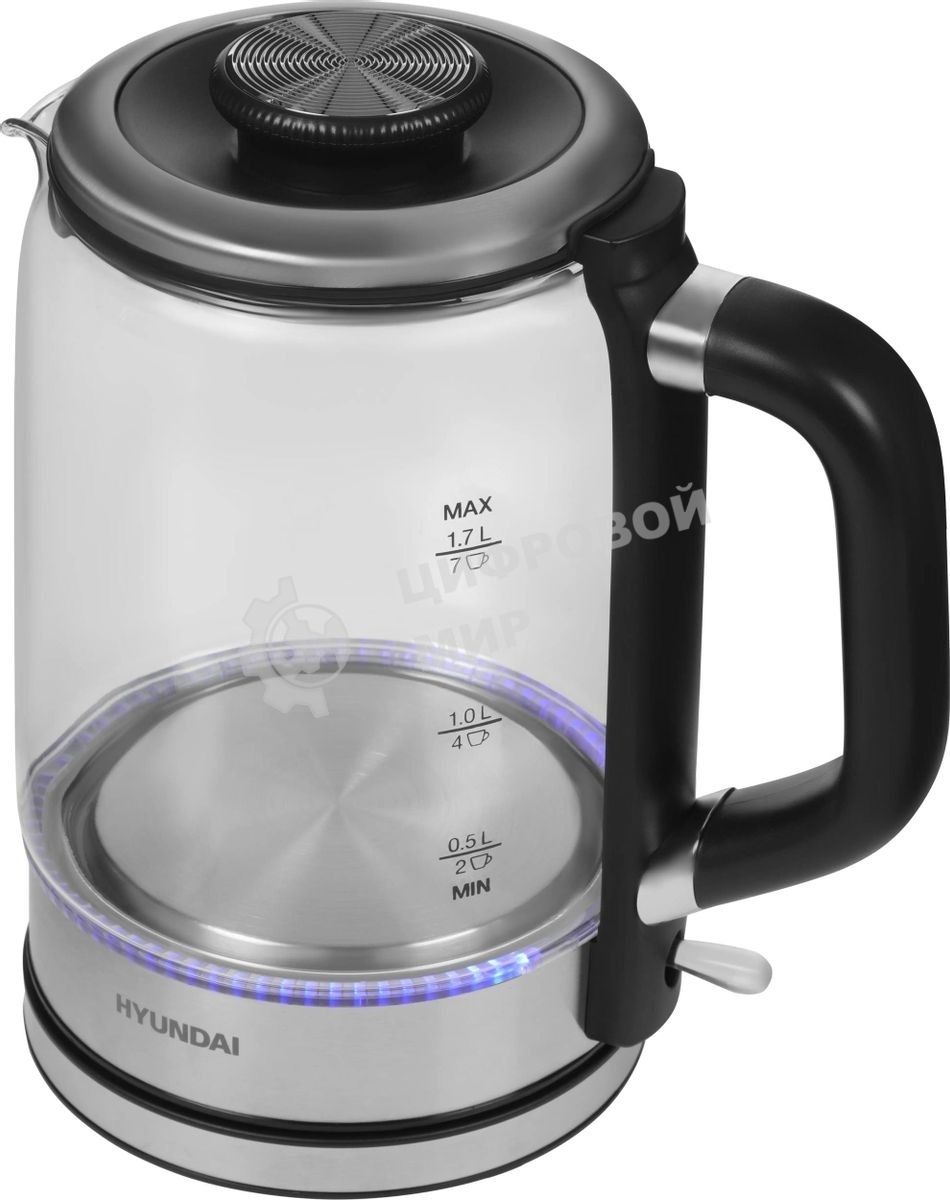 Чайник электрический Hyundai HYK-G5501 1.7 л, 2200 Вт, серебристый/черный