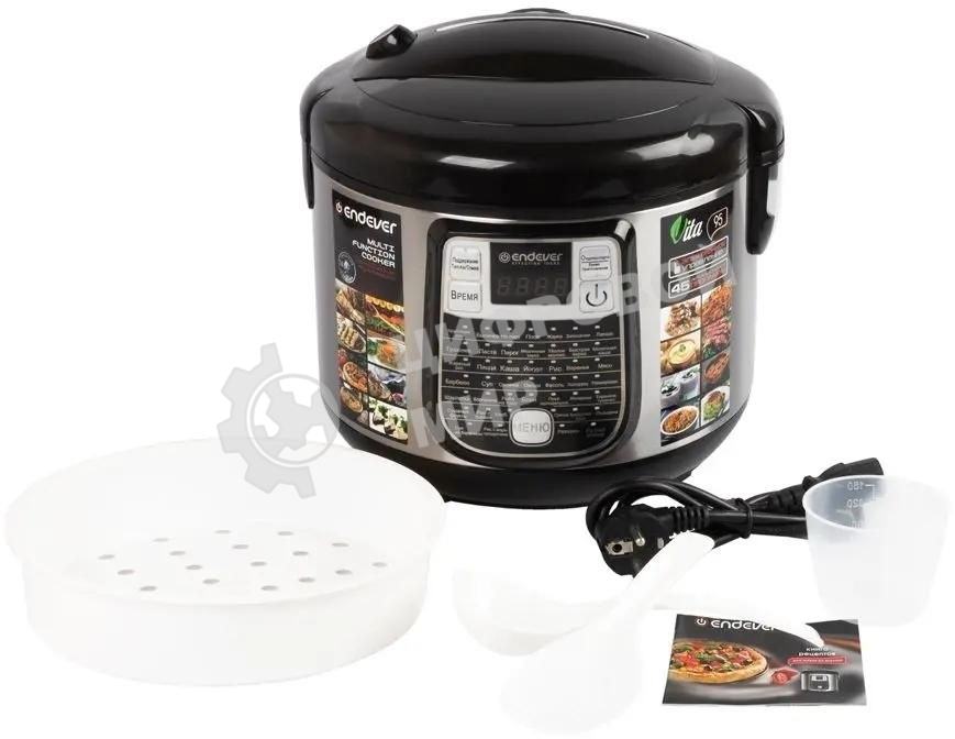 Мультиварка Endever Vita-95, мощность 1000 Вт, черный/стальной, емкость 5л, 45 авторежимов работы, книга рецептов