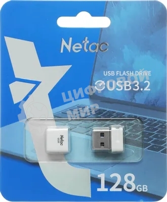 Флешка USB Netac U116 mini (NT03U116N-128G-32WH), 128Gb, USB 3.2, R/W 90/30, белый