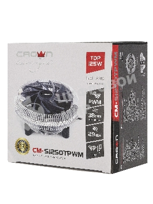 Кулер для процессора Crown CM-S1250TPWM v2 серебристый/черный, 95 мм, алюминий, 2000 об/мин, 28.7 дБ, 4 pin, 125 Вт, 53 мм