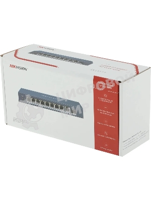 Коммутатор Hikvision DS-3E0510P-E/M(O-STD)(B), 8×1 Гбит/с PoE + 2×1 Гбит/с, неуправляемый