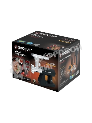 Мясорубка электрическая Endever Sigma-110 черный, 2600 Вт, 2.0 кг/мин, реверс, защита от перегрузки, металлический лоток, насадки - 5