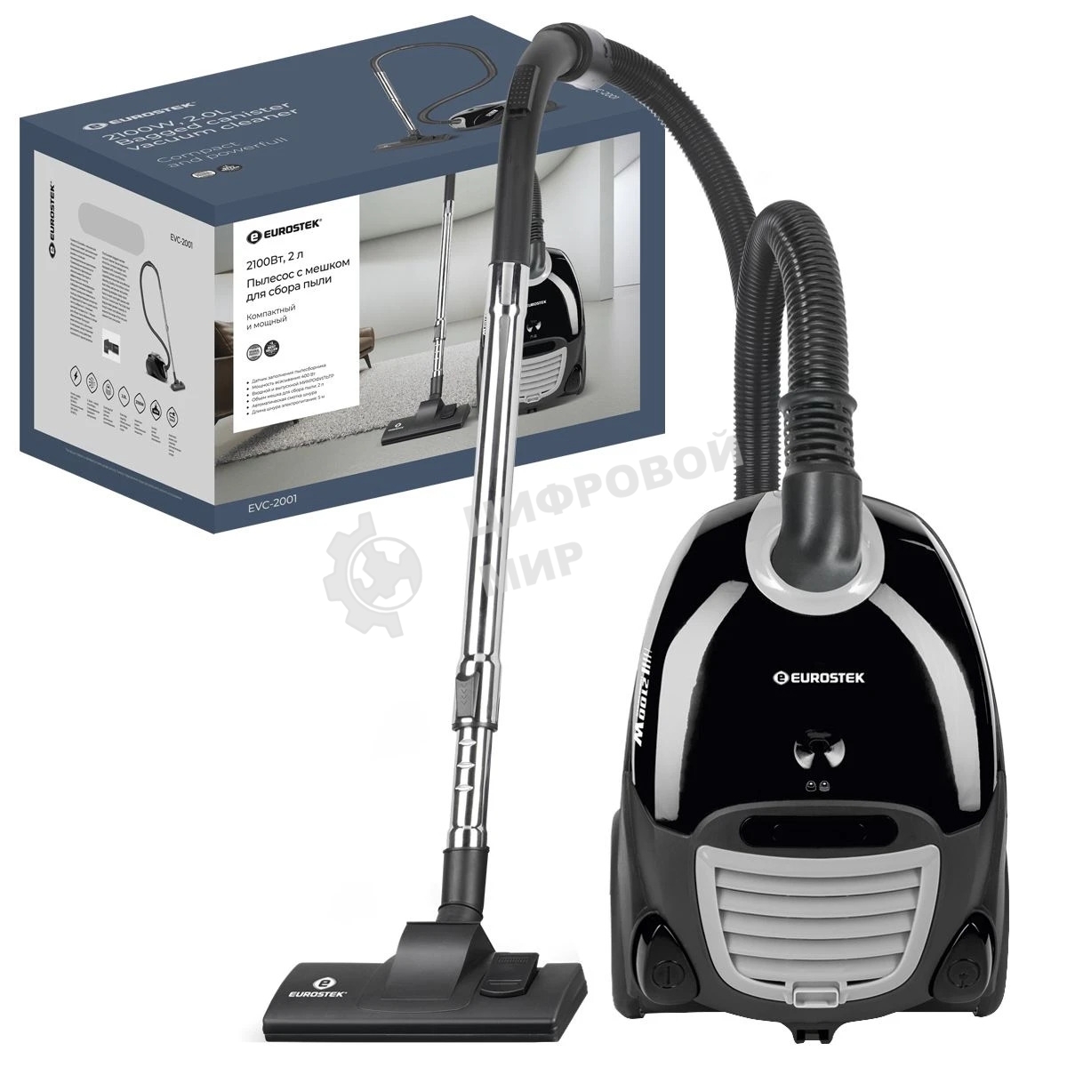 Пылесос Eurostek EVC-2001 черный, 400/2100 Вт, уборка сухая, пылесборник мешок 2 л