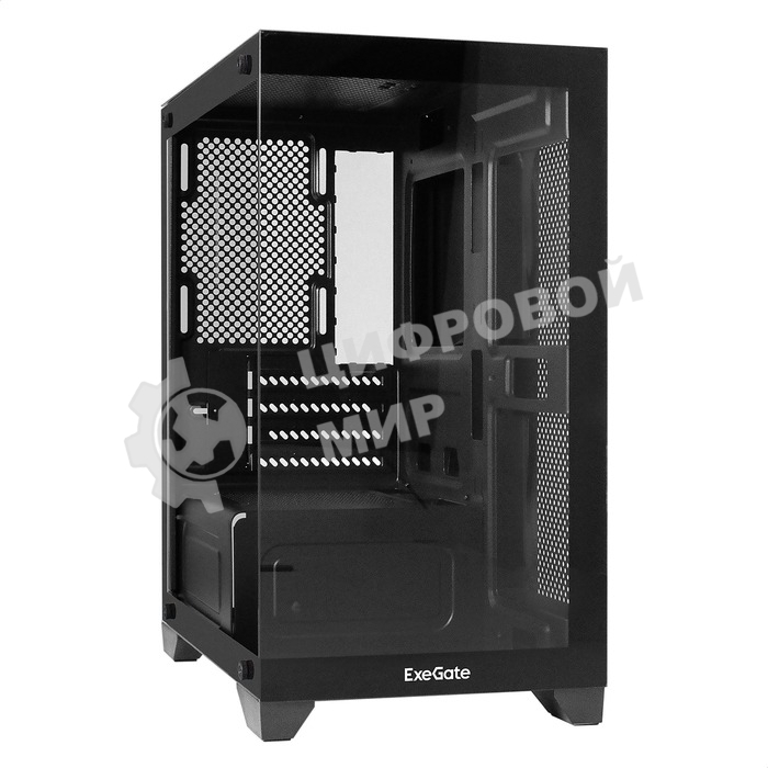 Компьютерный корпус Minitower ExeGate i3 SEA LE (mATX, без БП, 1хUSB+1хUSB 3.0, HD аудио, черный, передняя и боковая панели - закаленное стекло)