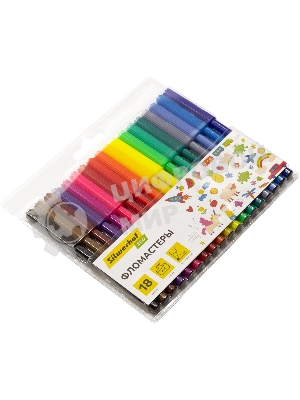 Фломастеры Silwerhof Eco 7.2мм 125мм, круглый корпус, вентилируемый колпачок, 18 цветов, пакет с европодвесом