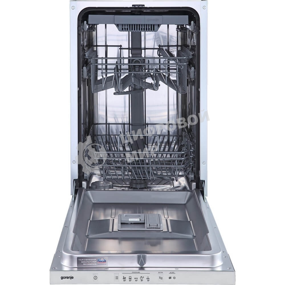 Посудомоечная машина встраиваемая Gorenje GV520D17S, загрузка 10 комплектов, стандартный мотор, регулировка верхней корзины по высоте, 3 корзины, кнопочное управление, звуковой сигнал завершения цикла, автооткрывание дверцы, половинная загрузка, полный Aq
