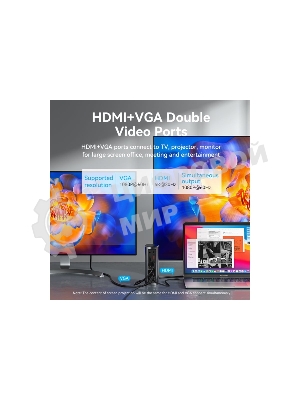 Док-станция Vention TPJH0-EU, USB Type-C, HDMI/VGA/USB/RJ45/SD/3.5мм/PD/DC, USB Type-C