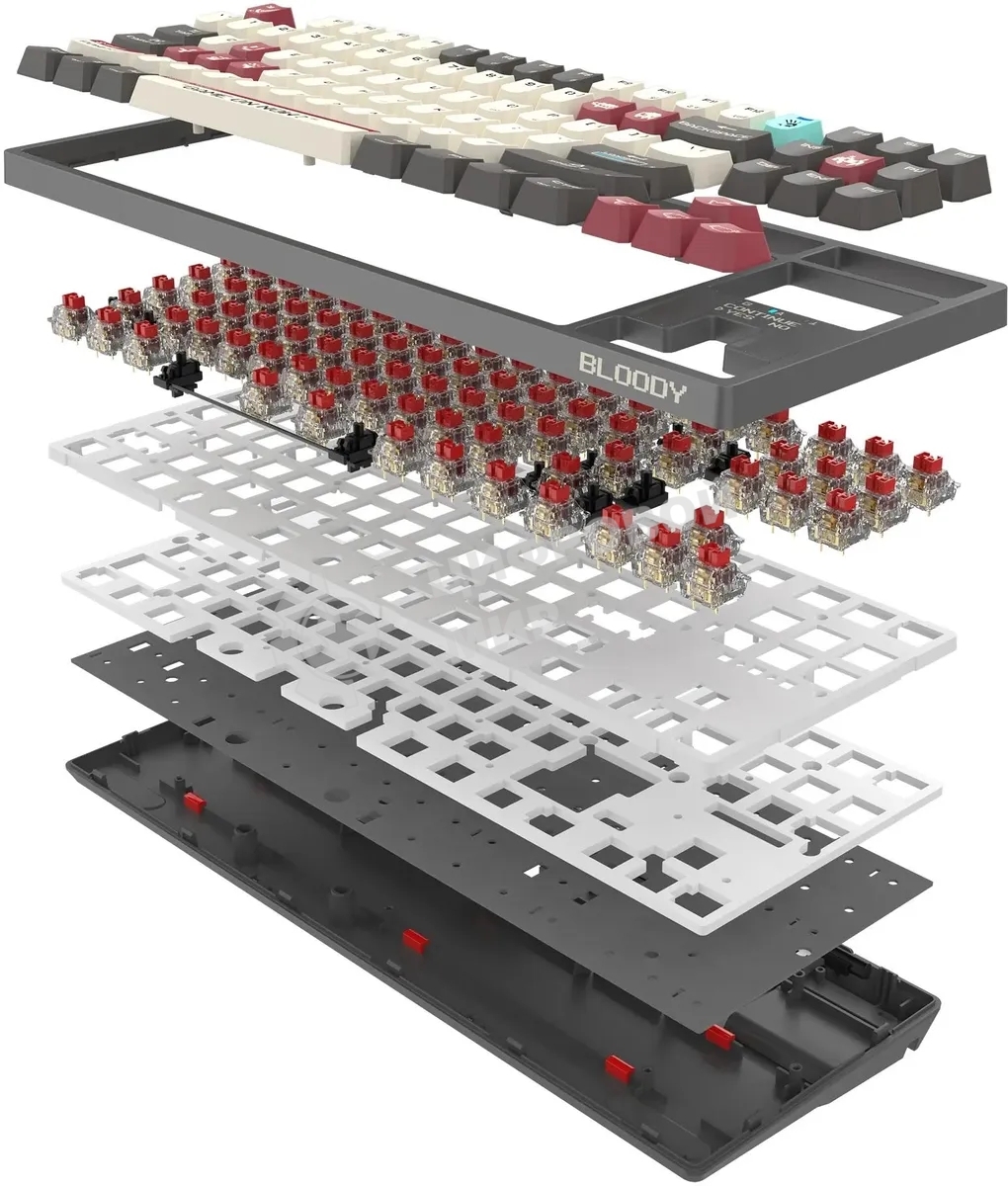 Клавиатура беспроводная A4Tech Bloody WS87 USB, Bluetooth/Радиоканал серый/красный