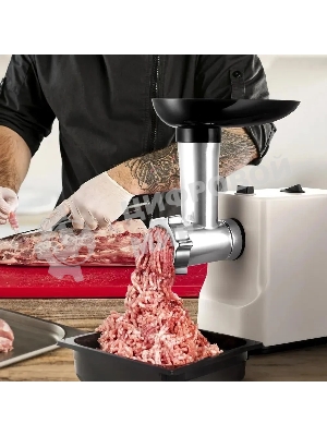 Мясорубка электрическая Kitfort КТ-2126 серый, 800 Вт, 1.2 кг/мин, реверс, защита от перегрузки, насадки - 4