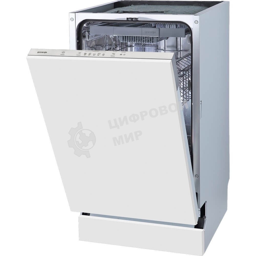 Посудомоечная машина встраиваемая Gorenje GV520D17S, загрузка 10 комплектов, стандартный мотор, регулировка верхней корзины по высоте, 3 корзины, кнопочное управление, звуковой сигнал завершения цикла, автооткрывание дверцы, половинная загрузка, полный Aq