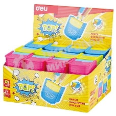Точилка для карандашей ручная Deli ER00300 PoP, 2 отверстия, пластик, ассорти, дисплей