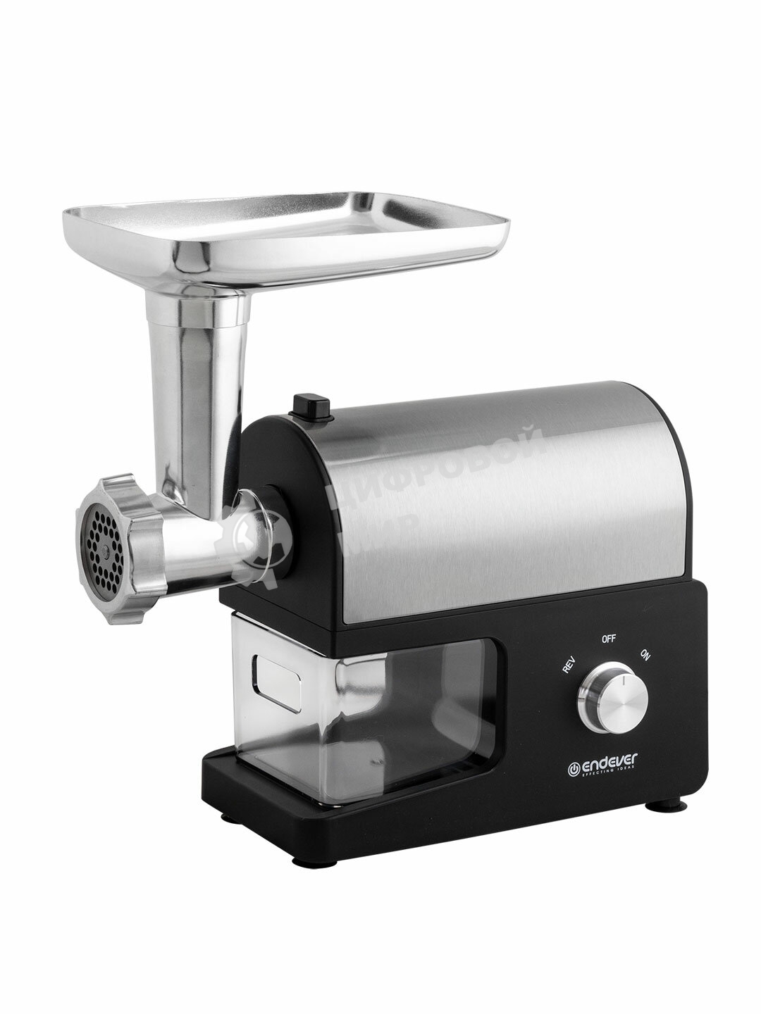 Мясорубка электрическая Endever Sigma-114 черный/стальной, 2600 Вт, 2.0 кг/мин, реверс, защита от перегрузки, металлический лоток, насадки - 5