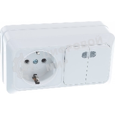 Блок ОП Олимп 2-кл. вык. с подсветкой + роз. с заземл. горизонт. бел. UNIVersal О0037