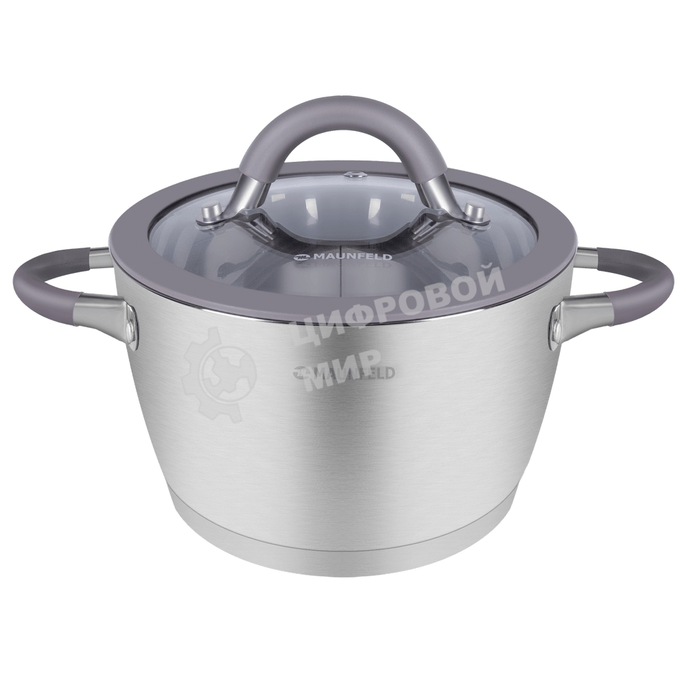Кастрюля Maunfeld Leona MF50LN01CR из нержавеющей стали со стеклянной крышкой, 22 см, 4,2 л.
