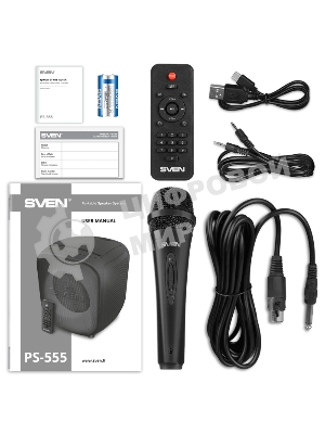 Портативная колонка SVEN PS-555, черный, 65 Вт (RMS), Bluetooth, USB, microSD, пульт
